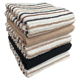 Olivia Rocco 5 Pack Striped Kitchen Tea Towels Cotton Super Absorbent Quick Drying Soft Ribbed Waffle Pot Towel, Natural