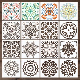 Mandala Stencils Crafts Reusable Painting: 6 Inch Flower Rangoli Drawing Template Mexican Stencil Pattern Art on Wall Fabric Journal Tile Wood Canvas (Mandala B-16Pcs-6Inch)