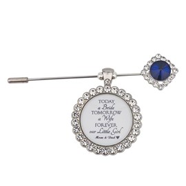 Something Blue Gift for Bride Bouquet Charms for Wedding Memory, Bridal Shower Gifts from Mom,Rhinestone Artificial Sapphire Wedding Gifts Bouquet Dress Pin with Touching Saying (Today a Bride)