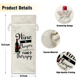 Wine is Cheaper Than Therapy - Wine Canvas Bag, Wine Lover Gift Funny Wine Gift Bag, Birthday Gifts for Women Men, Wine Bags for Wine Bottles, Wine Gifts With Drawstring Holiday Party Decoration -WB22