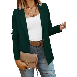 CRAZY GRID Women Business Casual Blazer Jacket Long Sleeve Fashion Blazer Ladies Buttons Work Professional Suit Jacket Plus Size 3XL Dark Green