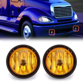 Fog Light for Freightliner Columbia 2000-2015, Front Fog Lamp Bulbs Assembly Replacement with Amber Lens for Freightliner Columbia Semi Truck Accessories Driver Left&Passenger Right Side A Pair