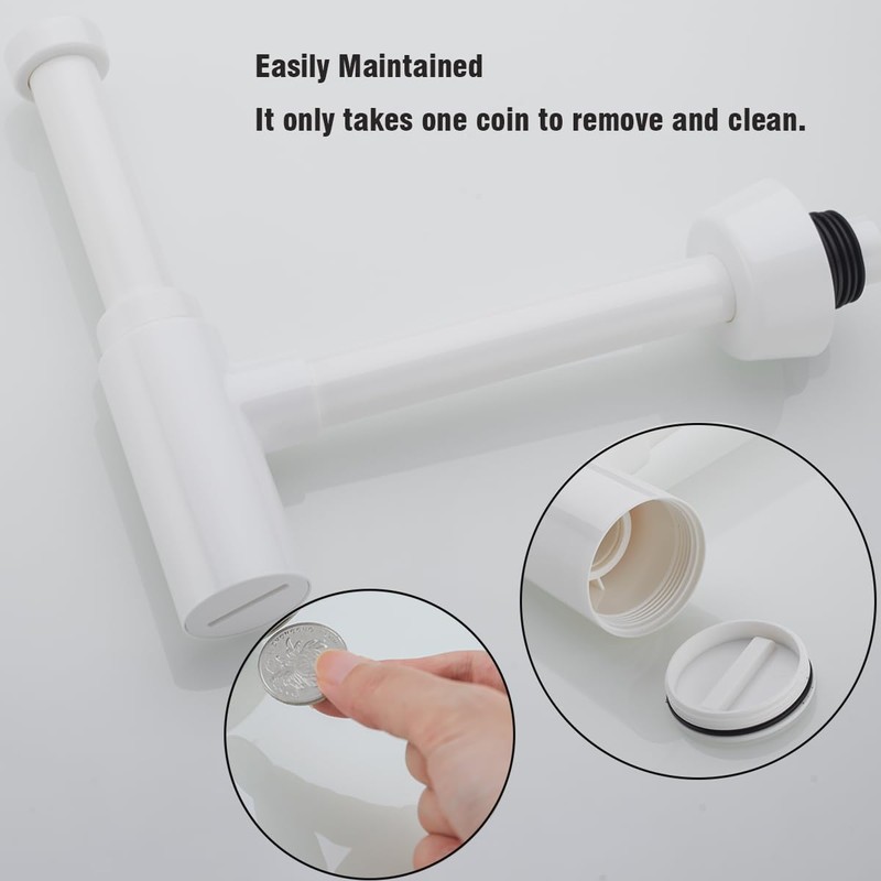 RANDOM Round Bottle P Trap Bathroom Sink 1-1/4,White ABS Plastic