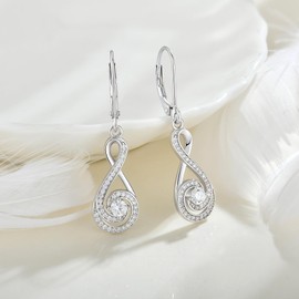 FATACI Infinity Earrings,925 Sterling Silver Dangle & Drop 5A Cubic Zirconia Earrings with April Crystal Birthstone for Women Birthday Engagement