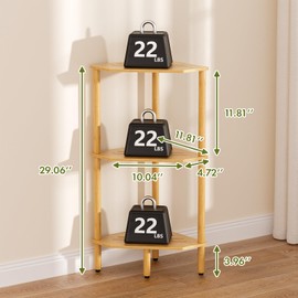 Atoping 3 Tier Bamboo Corner Shelf, Storage Stand with Adjustable Feet, Small Spaces Corner Bookshelf, Plant Stand, Space-Saving Organizer Shelves, Small Corner Table for Bathroom Kitchen Living Room