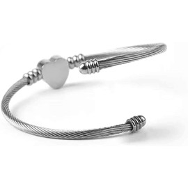 ShopINess Stainless Steel Bracelet Cable Initial Heart Letters Engraved for Women and Girls Colour Silver, Stainless Steel