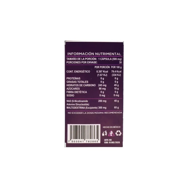 Nad B-nicotinamide Adenine 30 Cápsulas Joy Natura Sabor Sin