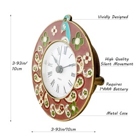 Pasiir Vintage Mini Analog Table Clock, Silent Small Table Clock with Hand-Painted Metal Body and Battery Operated Non-Ticking Clock Core for Shelf, Bedroom, Bedside, Desk, Gift Clock