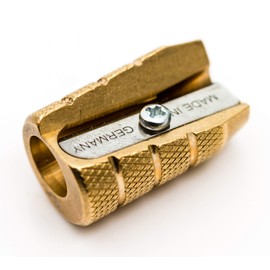 Fine&Candy - Brass Pencil Sharpener with Single Hole, Sharpener for Pencils, Robust and Quality Blade, Gold