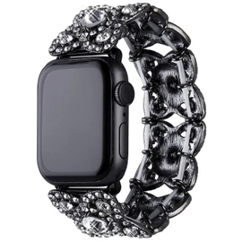 Vikoros - Correa para reloj Apple de 38 mm, 40 mm, 42 mm, 44 mm, Serie Iwatch 5, 4 3, 2 y 1 para mujeres, Bling Dressy Elástico Brazalete de metal con diamantes de imitación, Event, Negro, 42mm/44mm