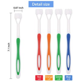 16 Pieces Three Bristle Travel Toothbrush Autism Toothbrush for Complete Teeth and Gum-Care, Great Angle Bristles Clean Each Tooth, Soft/Gentle (Green, Blue, Yellow, Red)