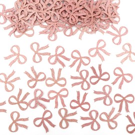 BOXOB 300pcs Pink Bow Confetti, 1.69x1.57in Glitter Birthday Bow Tie Confetti Paper Sparkling Tying The Knot Table Decor for Engagement Wedding Girls Party Decorations