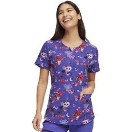 HeartSoul Prints Women Scrubs Top V-Neck Print HS821, M, Cheers Witches