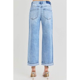 SALT TREE Risen Jeans - High Rise Ankle Barrel Turn Up Cuffed Jeans - PG21003 Lightblue