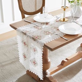 WARM HOME DESIGNS White Lace Table Runner. 36 Inch Small Table Runner is Embroidered with Intricate Flower Design. Can Be Used As Dresser Runner, Dresser Scarf or Dining Table Runner. VTR White 36