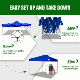 Eurmax USA NOMATTER ONE-Person Open&Close 10x10ft Pop Up Canopy Tent，Portable Shelter Canopy for Outdoor Events，Instant Canopies, Temporary Sunshade,Bonus 4 Sand Bags (Blue)