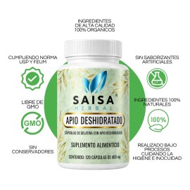 Apio Deshidratado 120 Cpsulas SAISA HERBAL  Diurtico Natural, Apoyo Digestivo y Antiinflamatorio  100 Puro                                            