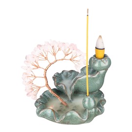 Incense Waterfall Moon Backflow Incense Burner Ceramic Incense Holders Rose Stone Crystal Tree Incense Holder Namaste Yoga Meditation and Home Decor