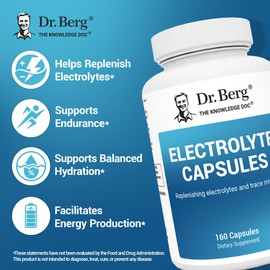 Dr. Berg Electrolyte Capsules - Electrolyte Supplements for Supporting Energy, Endurance, and Hydration - Sugar Free, No Maltodextrin, Keto Friendly - 160 Caps