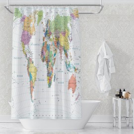 OERJU 48x72inch World Map Shower Curtain Educational Geography Countries Colorful Bath Curtain Waterproof Polyester 48inch(W)×72inch(L)