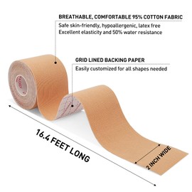 FAMTUPE Kinesiology Tape 3 Rolls (5cm x 5m) - Sports Tape Elastic Physio Muscle Support Tape for Exercise, Sports & Injury Recovery, Waterproof, Breathable & Latex Free (3 Rolls: Blue+Pink+Beige)