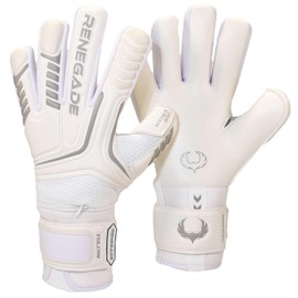 Renegade GK Vulcan Whiteout Goalie Gloves with Fingersaves | 3.5+3mm Hyper Grip & 4mm Duratek | White Soccer Goalkeeper Gloves (Size 6, Youth, Kids, Roll Cut, Level 3)