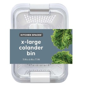 Kitchen Spaces Colander Bin, Produce Saver, Fridge Organizer With Lid, Wash, Strain and Store, Great for Refrigerator, Freezer and Pantry, X-Large, White, Pack of 1