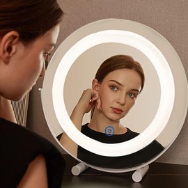 12 Inch Lighted Vanity Mirror, Round Illuminated Makeup Mirror, Lighted LED Mirror Makeup Mirror for Bedroom Desktop, Smart Touch Three-Color Dimmable