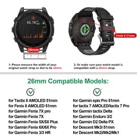 EZMVZKU 26mm Quickfit Watchbands for Fenix 8 AMOLED 51mm/Fenix 7X/7X Pro/6X/6X Pro/5X Plus/3 HR, Sport Silicone Straps Compatible with Garmin Enduro 3/2/Descent Mk3i/Epix Pro/Tactix 8 AMOLED 51mm