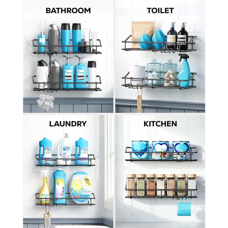 Nieifi Shower Caddy Shelf with Hooks Storage Rack Organizer Adhesive