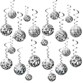 72PCS Disco Ball Decorations, 70s Party Hanging Swirls Decorations Silver Ceiling Hanging Streamer Swirls Decor for Disco Fever Themed 70s Retro Party Favors Supplies (Silver)