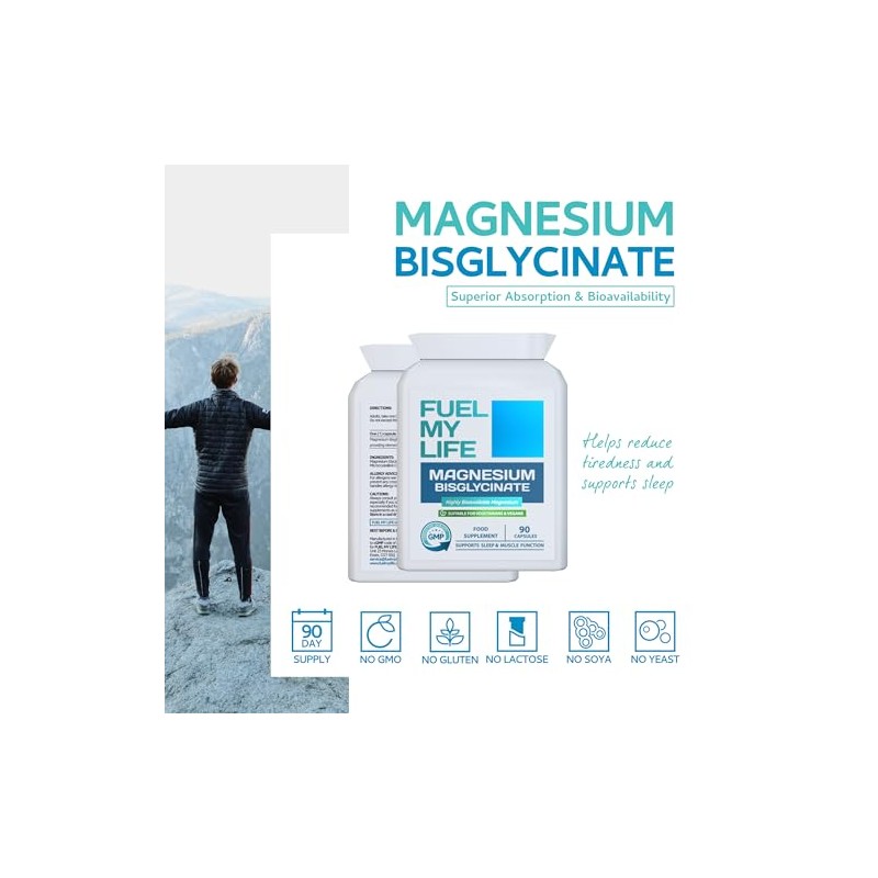 Magnesium Bisglycinate 500mg 90 Capsules - Extremely Bioavailable, High Absorption