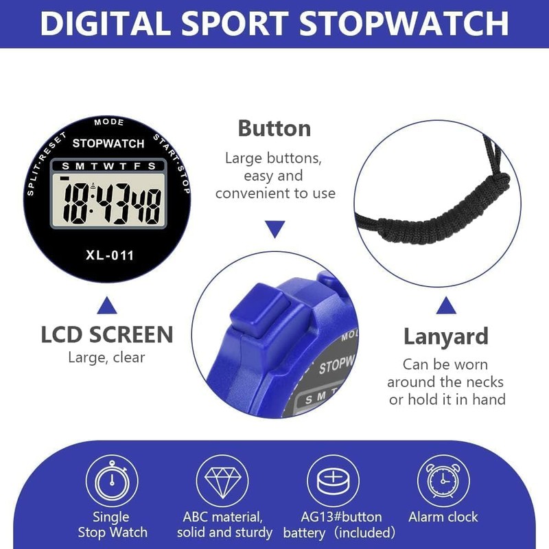 Digital Sports Stopwatch Timer with Countdown & Alarm – Shockproof