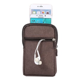 DFV mobile - Universal Multi-Functional Vertical Stripes Pouch Bag Case Zipper Closing Carabiner for Fly Era Life 7 - IQ4505 - Brown (17 x 10.5 cm)