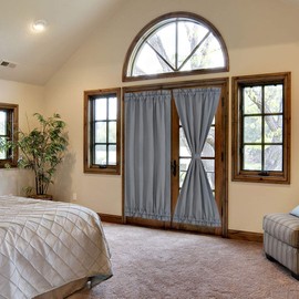 PiccoCasa Thermal Insulated French Door Curtain Side Panels - Blackout Curtains Drape 25x72 Inch Room Darkening for Glass Doors - 1 Panel, Gray Color