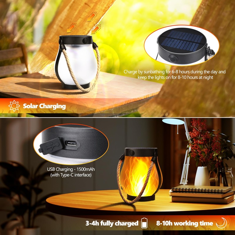 Jyoiat Outdoor Solar Lights Hanging Lanterns - 2 Pack Solar