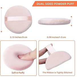LEES A.M. 3 Pcs Powder Puff for Makeup, 3.15 Inch Soft Cotton Velour Powder Puff for Face and Body Loose Powder Setting Round Puff with Strap, Cream White
