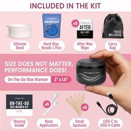 Tress Wellness Kit de cera sin tirantes para cara, cejas y labios para mujeres y hombres – Mini calentador de cera rápido y fácil para cejas, mentón y