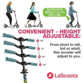 LaScoota Kick Scooter for Adults & Teens. Lightweight Foldable Adult Scooter - Teen Retro