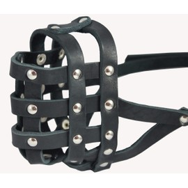 Genuine Leather Dog Basket Muzzle #108 Black - Bulldog, Boxer (CircuSmference 13", Snout Length 2.5")