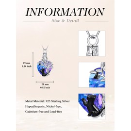 TOUPOP Heart Tree of Life Urn Necklace for Ashes 925 Sterling Silver Cat/Dog/Hummingbird Cremation Jewelry with Amethyst Crystal w/Funnel Filler Memorial Gifts for Women (Cat)