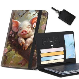 Passport Cover for Women & Men with RFID Blocking, Waterproof Passport Wallet and Luggage Tag Set，PU Leather Travel Documents Organizer, Passport Holder with Card Slot, Cute Pig