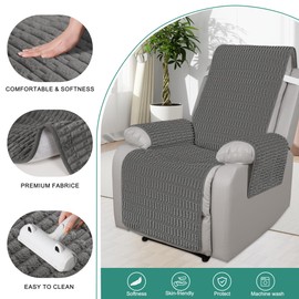 Foxdecor Corduroy Recliner Covers, Recliner Chair Covers, Chair Covers Slipcover, Non Slip Recliner Covers That Stay in Place, Washable Chair Cover for Recliners with Elastic Straps, Dark Grey, 30”W