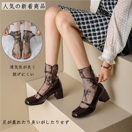 Ekieta Women's Summer Lace Socks, Cute, Transparent Lace Socks, Lolita, Breathable, Embroidered, High Quality, Casual Socks, Spring and Summer, Thin, black white