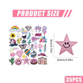 LEBKFT 35pcs Cartoon Embroidered Patches, Iron on & Sew on Patches for Clothes, Random Assorted Cute Theme DIY Applique Repair for Backpacks, Jeans, Pants