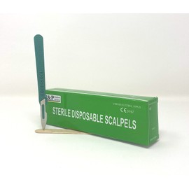 Disposable Scalpels Sterile Surgical Blade Size 18 Stainless Steel with Plastic Handle & Metric Line Individually Foil Wrapped Box of 100