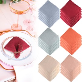 Hi.FANCY 36pc Handmade Cotton Linen Napkins with Fringe, Rustic Boho Design, 6 Colors (Light Khaki, Light Green, Gray Blue, Apricot, Orange, Burgundy), 17x17 Inches