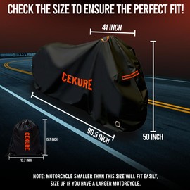 Cekure Heavy Duty Motorcycle Cover Waterproof Outdoor 240D Oxford Fabric with Heat Sealed Seams Ultra Waterproof Fits up to 96" All Weather Scooter Cover for Sport Bike with Carry Bag