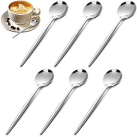6 Pieces Stainless Steel Coffee Spoons, 12.9 cm Round Dessert Spoons, Espresso Spoons, Silver Tea Spoons, Round Small Spoons, Steel Cutlery Spoons for Kitchen, Home, Restaurant