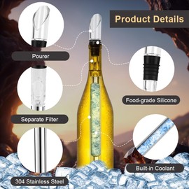 HOTUT 2 varillas enfriadoras de vino, barra enfriadora de acero inoxidable con boquilla, juego de enfriador de vino, enfriador de botellas de vino para vino rojo y blanco, accesorios de vino regalo